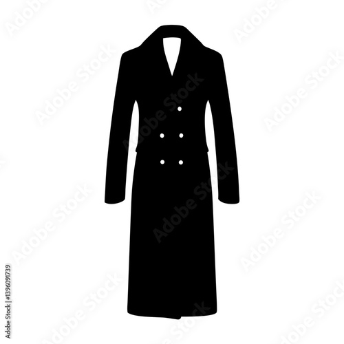 Classic Black Double Breasted Long Coat Fashion Illustration
