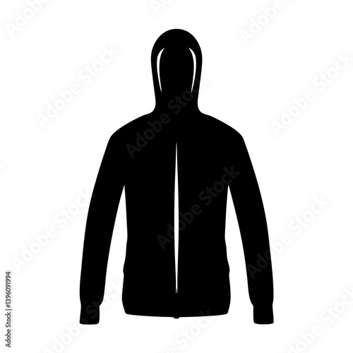 A Black Hooded Long Coat Fashion Design Silhouette Illustration