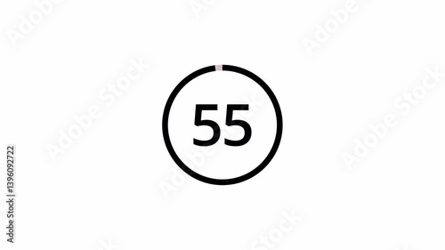 One minute countdown animation from 60 seconds to 0 second with alpha channel, 1 minute countdown timer on transparent background, one minute countdown video
