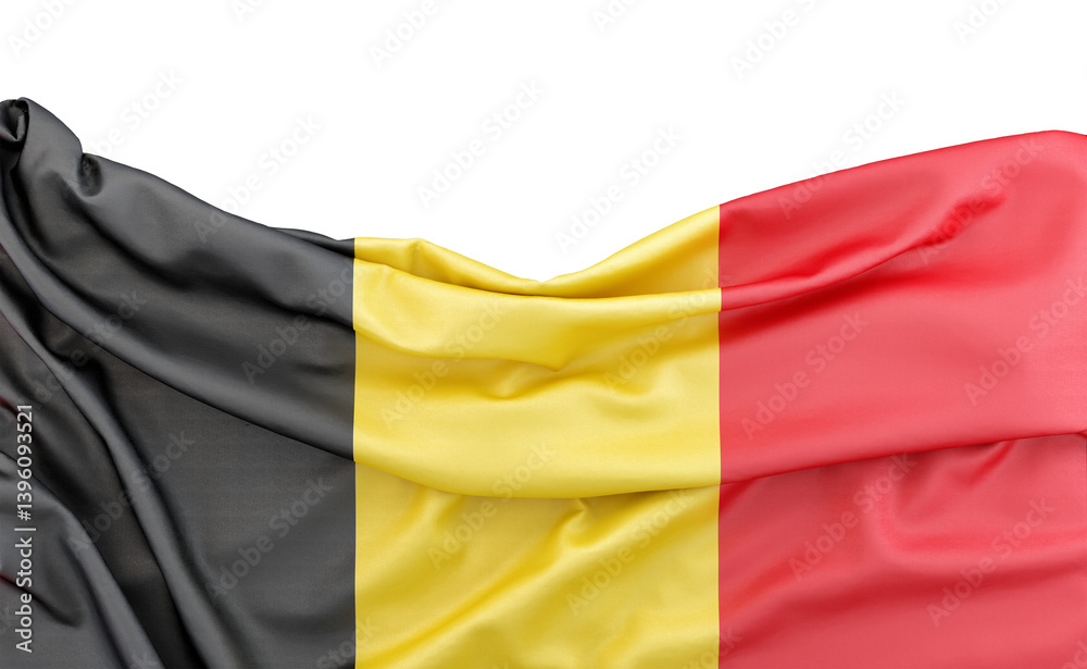Flag of Belgium isolated on white background with copy space above. 3D rendering Flag of Belgium isolated on white background with copy space above. 3D rendering