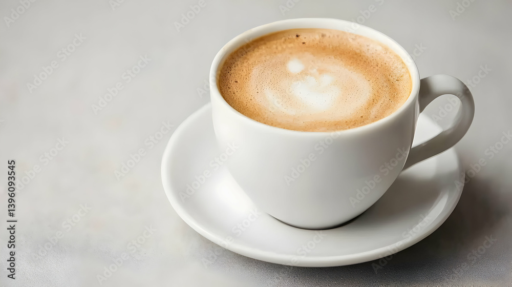 White Coffee Cup With Latte Art On Grey Surface White Coffee Cup With Latte Art On Grey Surface