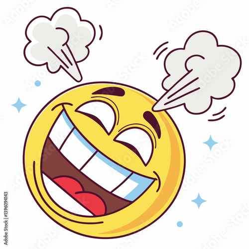 Hysterical emoji with steam coming from ears while laughing