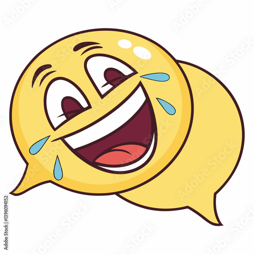 Laughing emoji popping out of a chat bubble