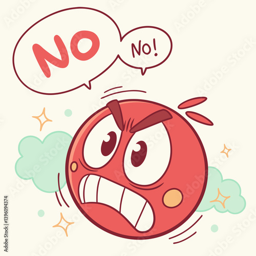 Cartoon angry emoji yelling with a speech bubble saying “No!”