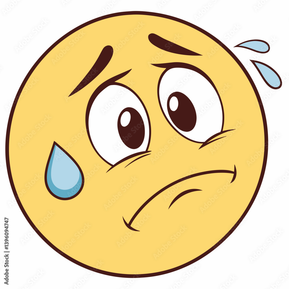 Fototapeta premium Shy sad emoji with blushing cheeks and a small tear falling