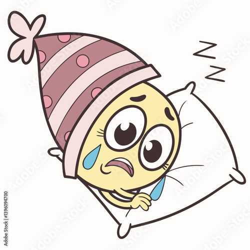 Sleepy crying emoji with swollen eyes and tear-soaked pillow