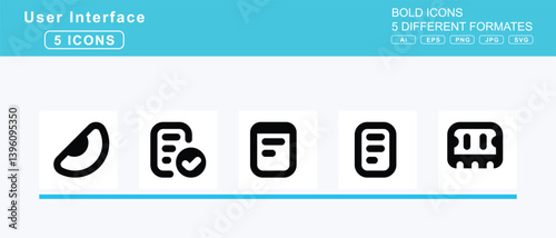 Set of 5 bold user interface icons,medicine, megaphone, meh, blank, rolling, eyes, melon