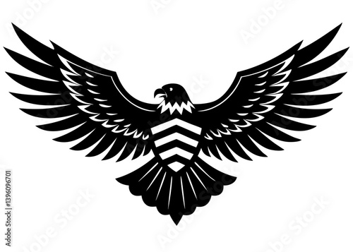 Soaring Eagle Emblem: A powerful eagle with wings spread wide, presented in a striking black and white design. It's a perfect symbol of freedom, strength and vision