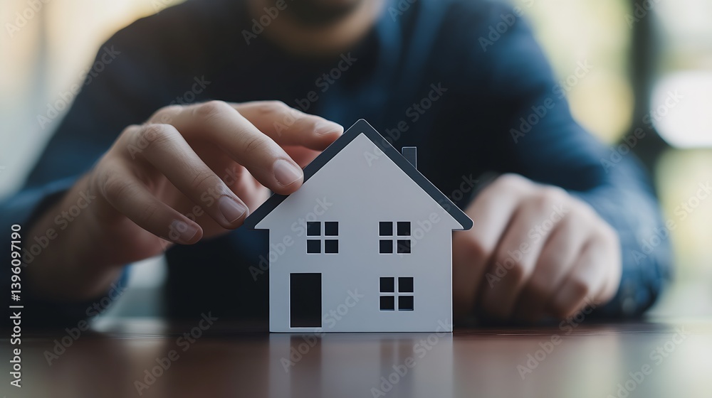 Engaging image of a person aligning a house model symbolizing planning for a secure future : Generative AI