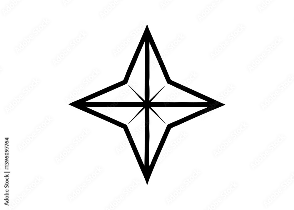 Obraz premium Geometric Star: A minimalist and symmetrical depiction of a four-pointed star, rendered in a clean, simple graphic style. Its geometric precision evokes a sense of balance and direction.