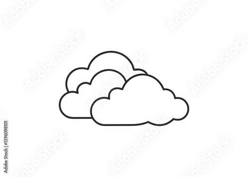 Simple Cloud Icon: A minimalist line art illustration of puffy cumulus clouds, evoking a sense of calm, simplicity, and the open sky.