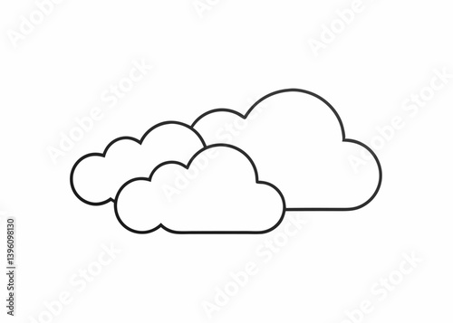 Cloudscape Silhouette: A clean and minimalist black-and-white outline of fluffy, cumulus clouds, perfect for illustrating weather concepts, design elements.