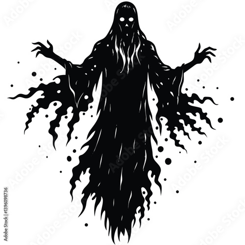 Black and White Silhouette of a Horror Creature with Hands Outstretched. 80 chars