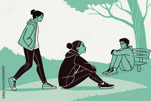 Teenagers Hanging Out in the Park, Relaxing and Enjoying Outdoors in Summer Season