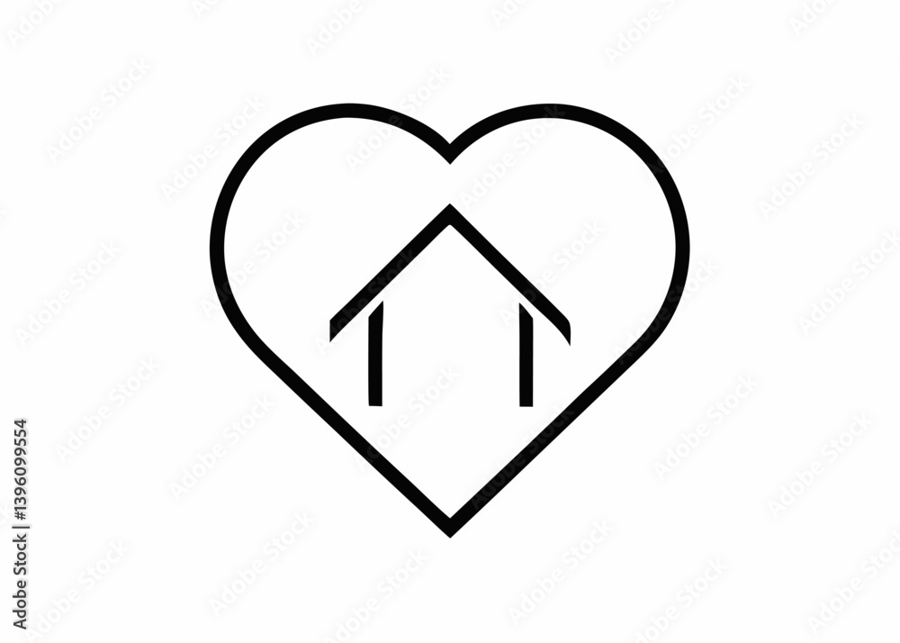 Home is Where the Heart Is: A simple yet elegant line-art illustration, a heart encapsulates a home. Conveying a sense of warmth, security.