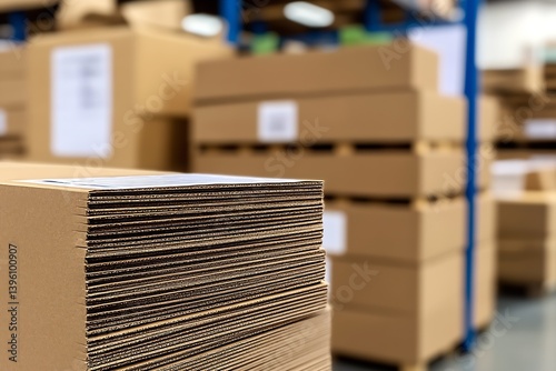 Obraz na płótnie Neatly stacked cardboard Box Sheets in a large industrial storage area showcasing organized layout : Generative AI w salonie