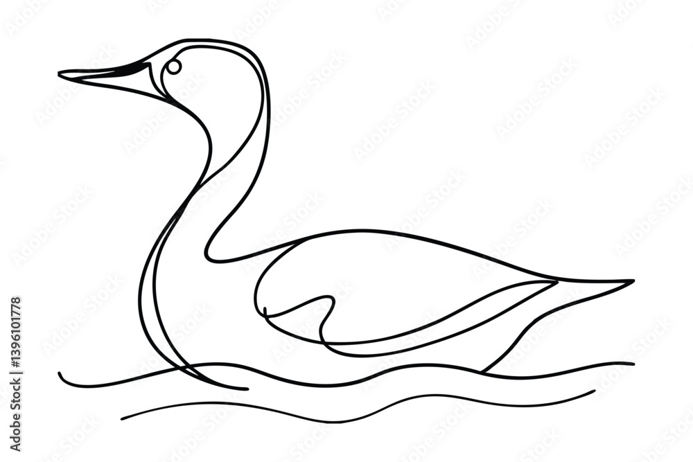 Obraz premium Elegant Swan Swimming One Line Art Vector Minimalist Bird Illustration