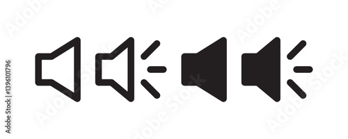 Speaker volume icons in outline and filled styles Vector
