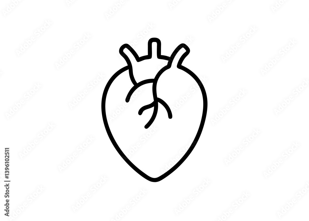 Anatomical Heart Icon: A simple line drawing presents an anatomical heart in a classic and recognizable form. Anatomical Heart Icon: A simple line drawing presents an anatomical heart in a classic and recognizable form.