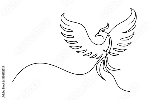 Phoenix Bird Continuous Line Drawing Simple Elegant Minimalist Symbolism Concept Art