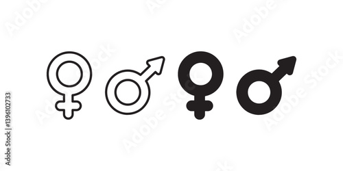 Male and female gender symbols in outline and solid Vector
