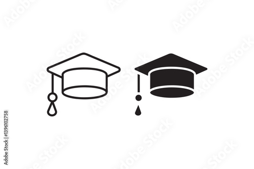 Graduation cap icon in outline and solid style Vector