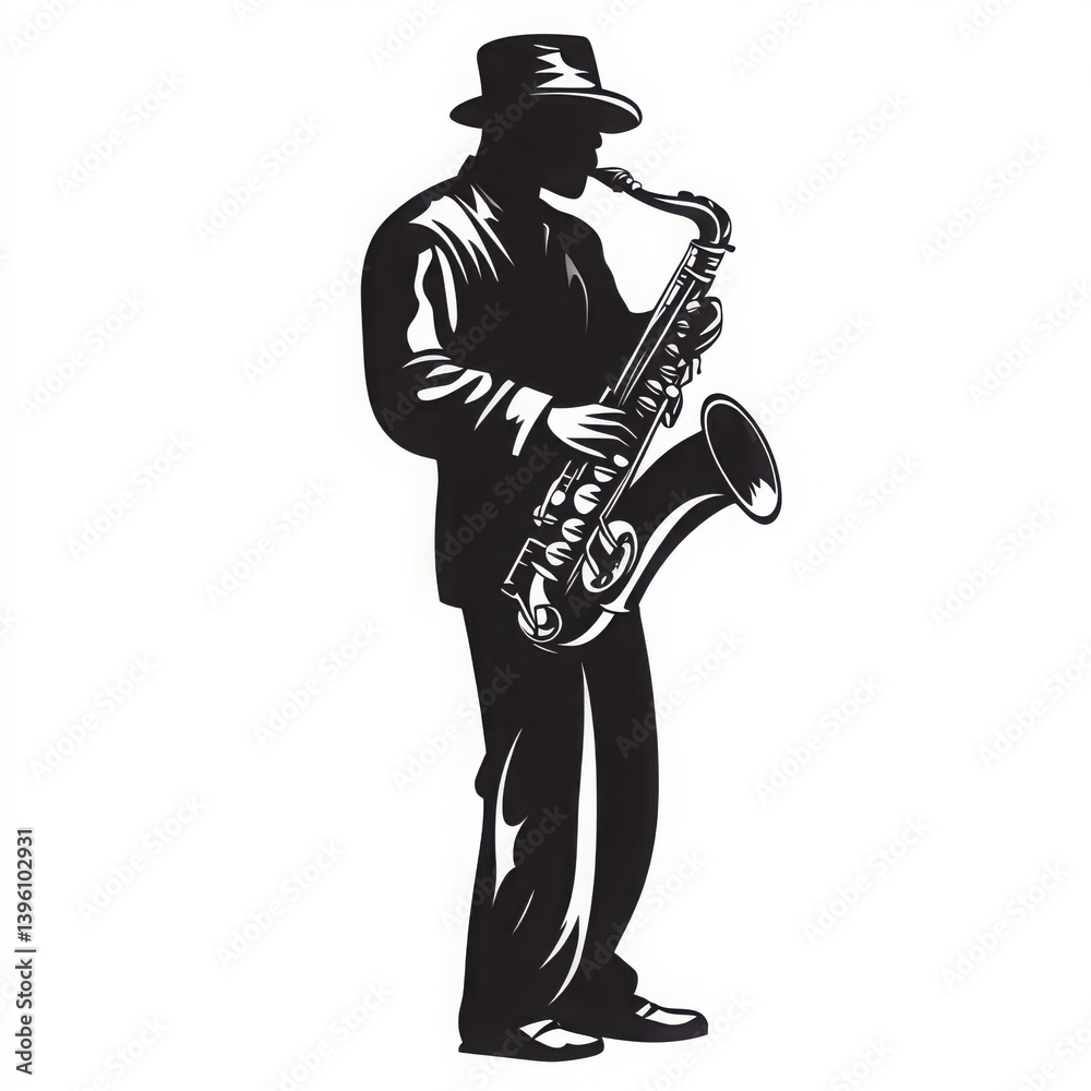 Fototapeta premium Silhouette of a jazzman playing the saxophone on a white background