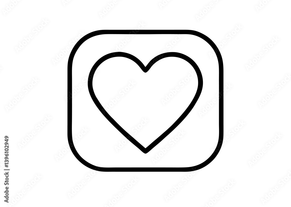 Simple Love Icon: A minimalist heart icon contained within a rounded square, representing affection and emotion. The image is clean and ready for use in various design scenarios. Simple Love Icon: A minimalist heart icon contained within a rounded square, representing affection and emotion. The image is clean and ready for use in various design scenarios.