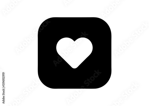 Geometric Heart Icon: A minimalist, graphic representation of a heart symbol nestled within a rounded square, symbolizing love, care, and connection.