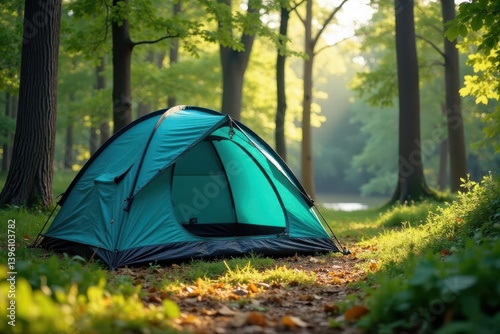 Spacious teal tent ready for camping trip Relax and enjoy nature , sun, mesh