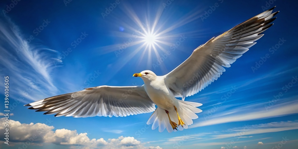 Fototapeta premium Majestic Seagull in Flight: Coastal Freedom and Elegance