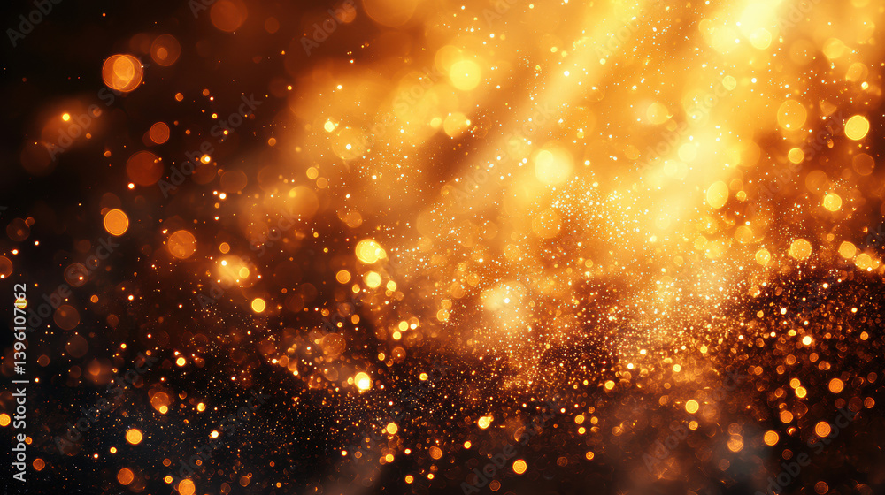 Fototapeta premium A vibrant abstract background showcases a dynamic explosion of golden sparkles and bokeh lights against a dark backdrop creating a luxurious and festive atmosphere perfect for