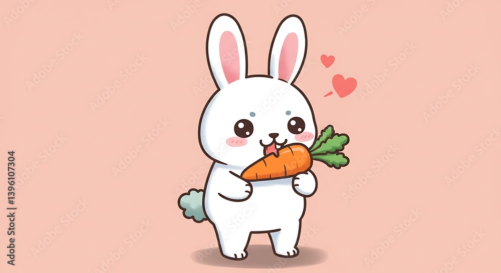 Fototapeta premium Cartoon Bunny Eating a Carrot