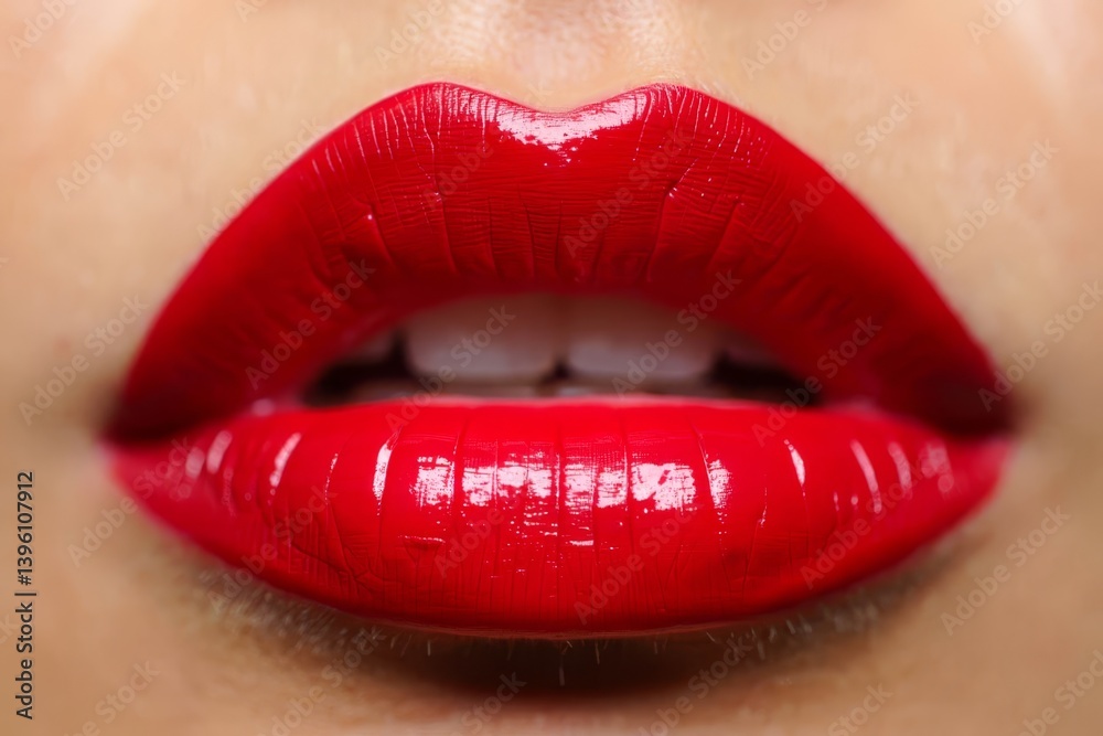 Obraz premium Sexy Red Lips close up. Beautiful Perfect Makeup. Beautiful red Lip Gloss.