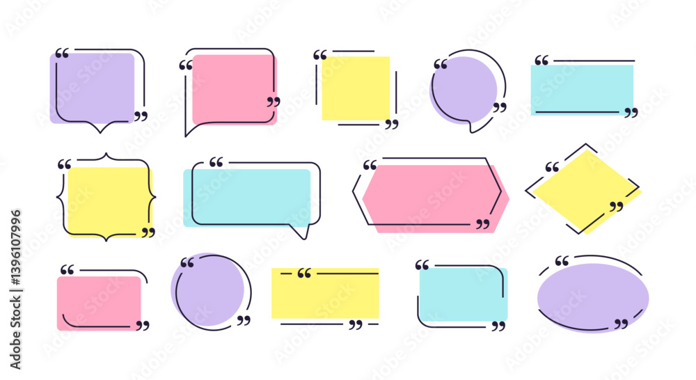 Quote box frames set isolated on white background. Vector colorful bubble quotation, comment, message borders Quote box frames set isolated on white background. Vector colorful bubble quotation, comment, message borders