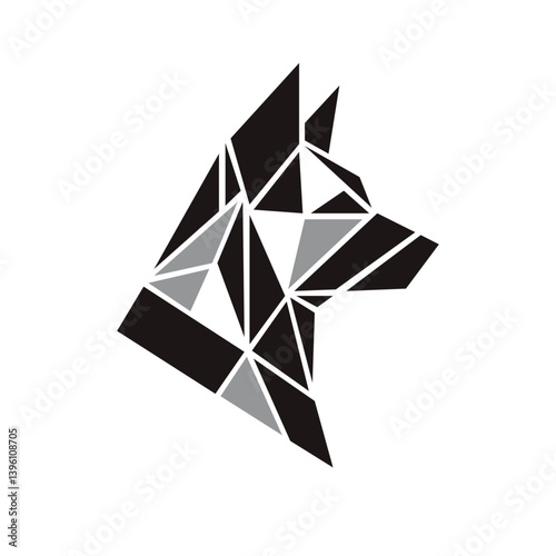 Vector design of a dog in black and gray color in low poly art style. Used for logos, illustrations, website and app design, posters and prints for clothes, interior decor.