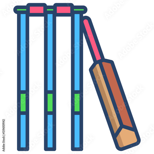 Linear color cricket wicket bat icon