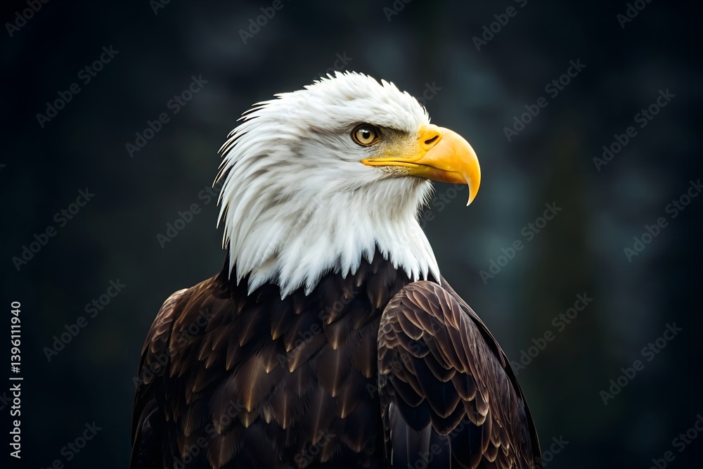 Majestic Bald Eagle Portrait Captivating American Symbol Featuring Sharp Gaze And Detailed Feathers Against A Dark Background, bald eagle, eagle, bird of prey, american eagle, wildlife, nature Majestic Bald Eagle Portrait Captivating American Symbol Featuring Sharp Gaze And Detailed Feathers Against A Dark Background, bald eagle, eagle, bird of prey, american eagle, wildlife, nature