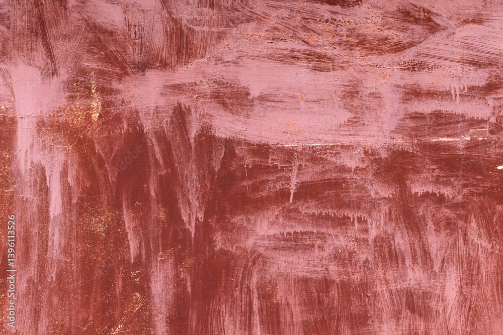 Textured metal surface featuring strokes of pink and copper tones
