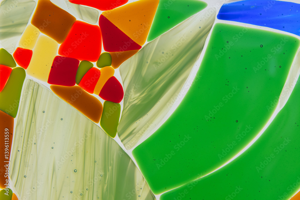 Colorful abstract stained glass featuring a blend of diferent colors