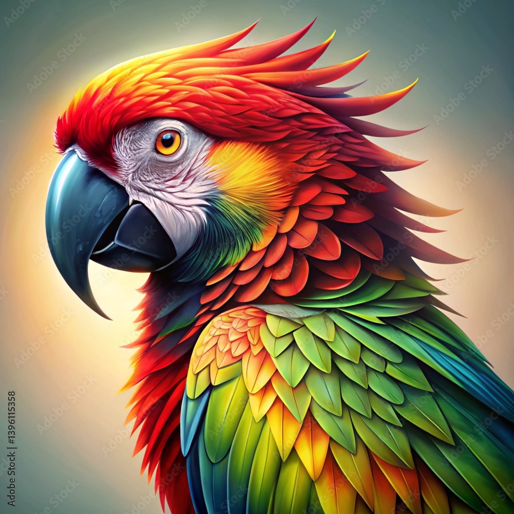 Obraz premium Vibrant Stylized Parrot Illustration with Macaw-Inspired Colors