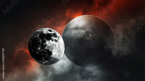 Eclipsing Red and Silver Moons in a High Fantasy Sky