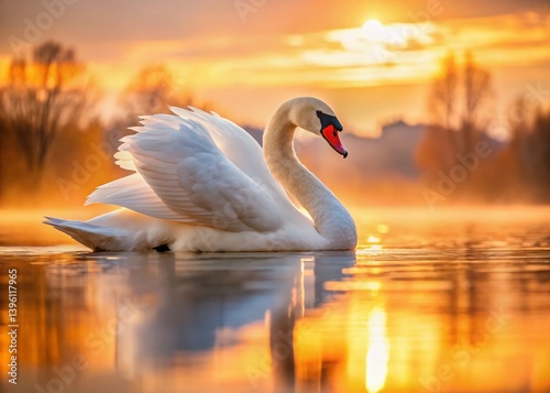 Majestic White Swan on Serene Lake - Wide Angle Portrait