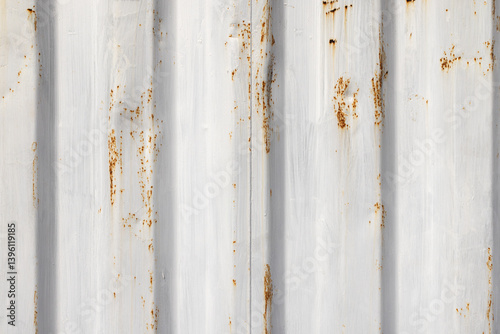 Obraz na płótnie Rust spots are over white paint on corrugated metal, background texture w salonie