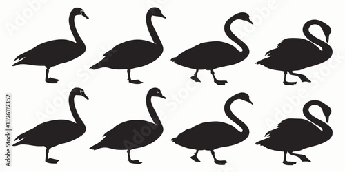 8 Black Swan Silhouettes Vector Waterfowl Graphics for Nature Wildlife Birding Clipart