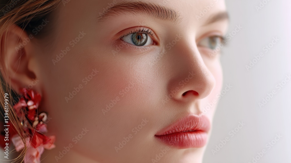 Young caucasian female with red accessories and soft light Young caucasian female with red accessories and soft light