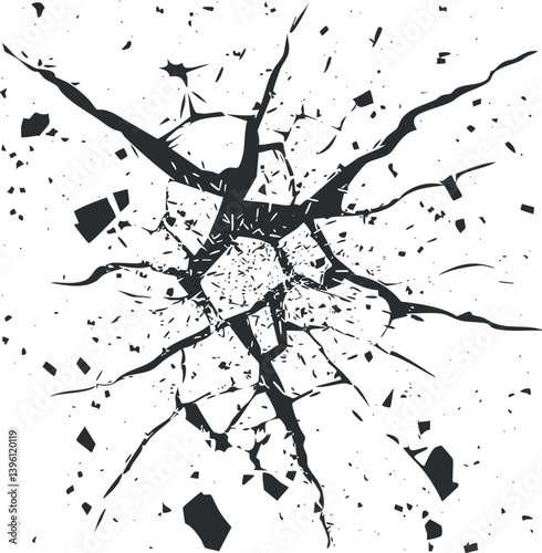 An abstract illustration of a crack or shatter effect with dynamic fragmented elements.