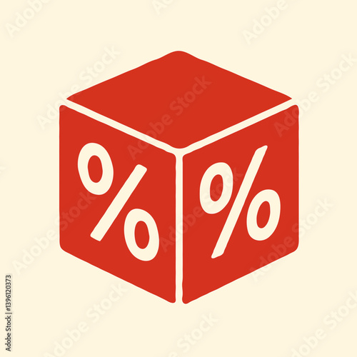 Red cube with percentage signs 