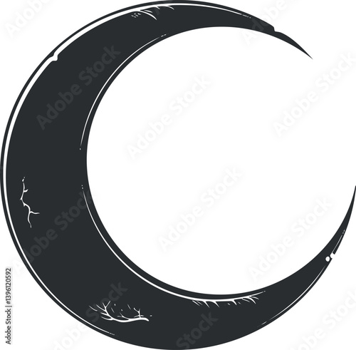A minimalist crescent moon illustration featuring a dark silhouette against a white background.