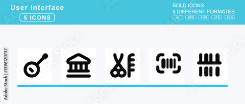 Set of 5 bold user interface icons,ban, bug, band, aid, bangladeshi, taka, sign, banjo
